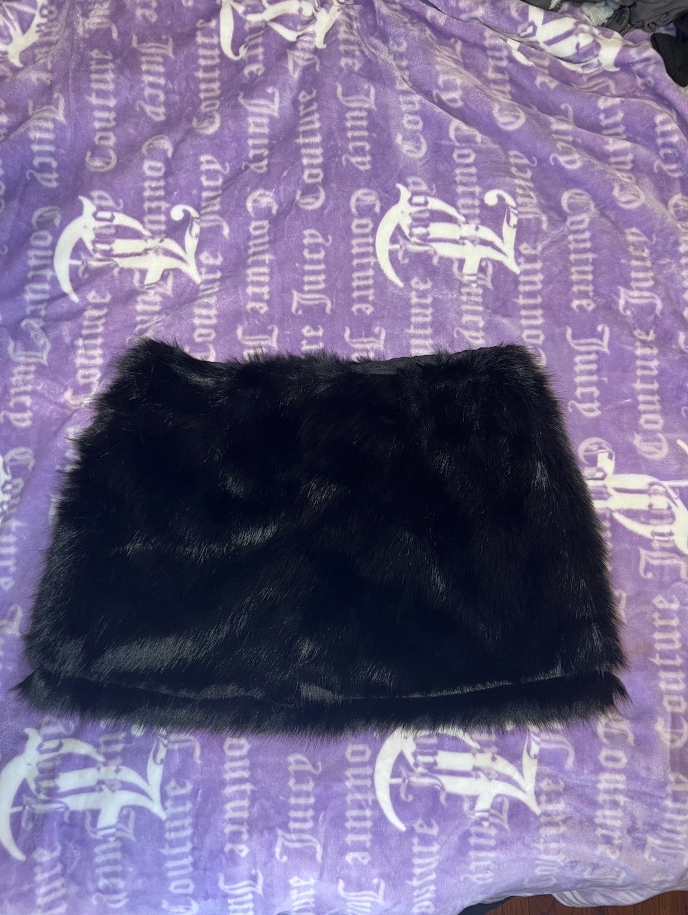 Fashion Nova Black Faux Fur Mini Skirt Matching Set
